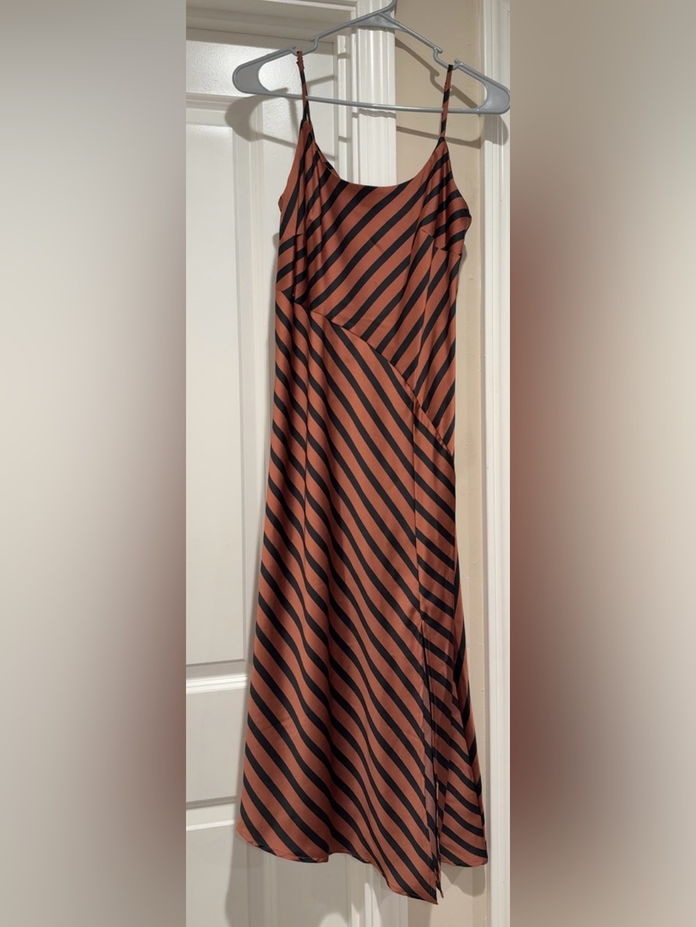 Target Diagonal Stripe Slip Midi Dress in Rust and Black